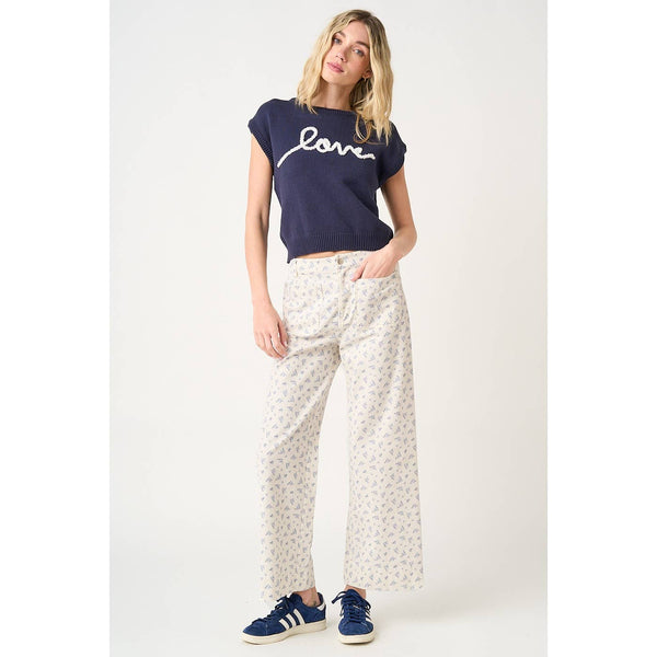 Blue Ditsy Floral Wide Leg Jeans