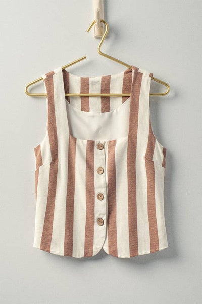 Striped Button Tie Linen Vest