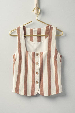 Striped Button Tie Linen Vest