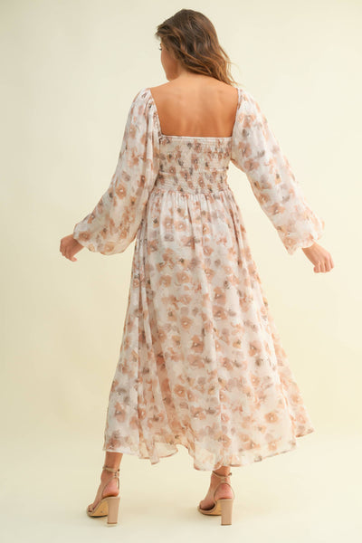 Autumn Florals Square Neck Maxi Dress