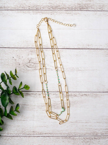 Don’t Call Me Honey Turquoise + Gold Beaded Necklace