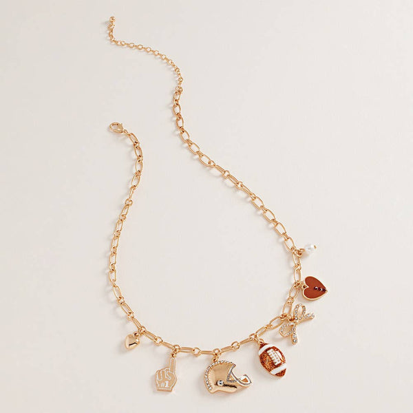 Football Bow Heart Pearl Charm Necklace