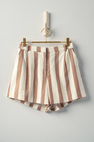 Striped Elastic Linen Shorts