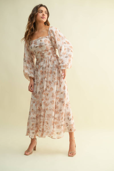 Autumn Florals Square Neck Maxi Dress