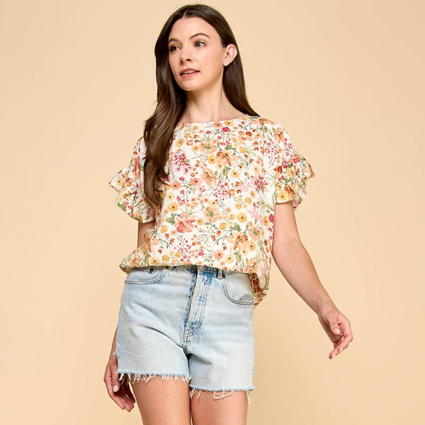 Chasing Blooms Ruffle Sleeve Blouse