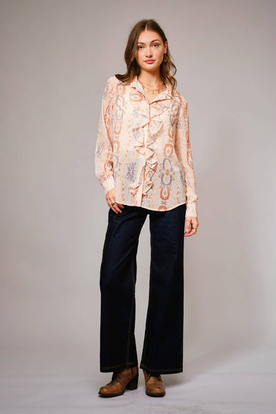 Horseshoes & Ruffles Sheer Blouse
