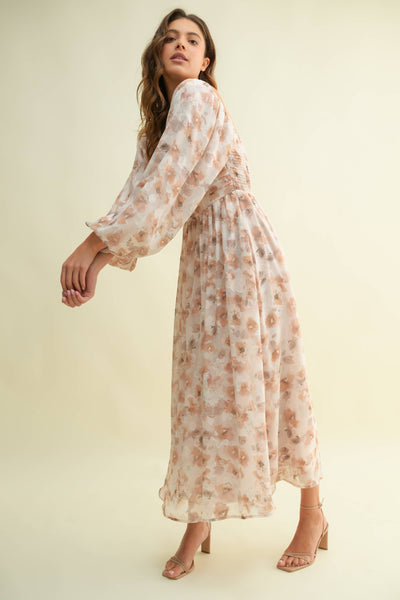 Autumn Florals Square Neck Maxi Dress