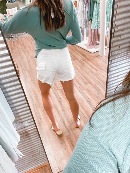 Zenana Button Fly White Denim Shorts