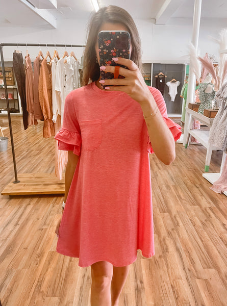 Ruffle Sleeve T-Shirt Dress {2 Colors}