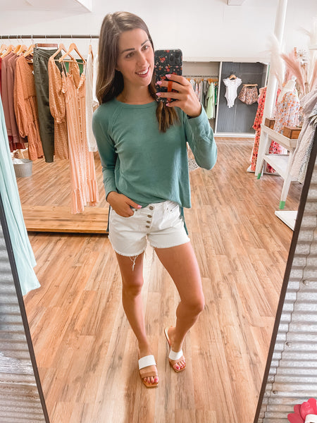 Zenana Button Fly White Denim Shorts