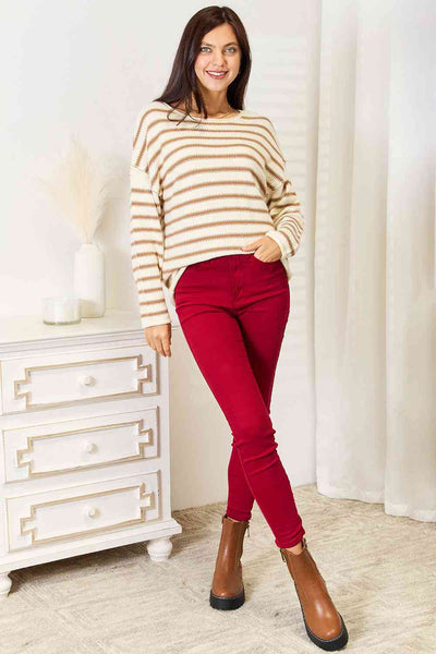 Caramel Striped Crewneck Sweater