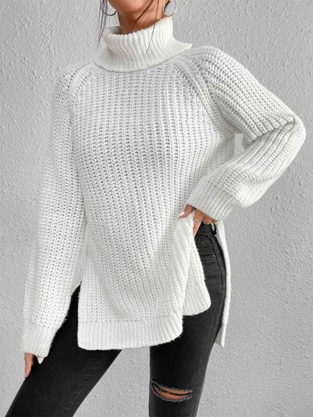 Chunky Turtleneck Slit Sweater [4 Colors]