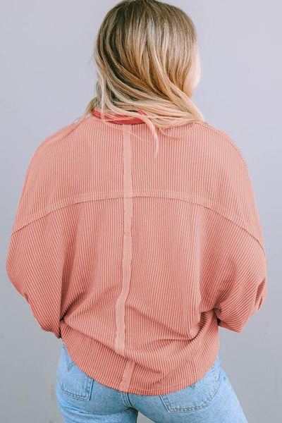 Ribbed Half Button Pullover