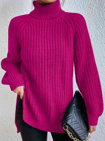 Chunky Turtleneck Slit Sweater [4 Colors]
