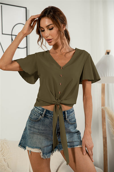 Front Tie Flutter Sleeve Blouse {4 Colors}