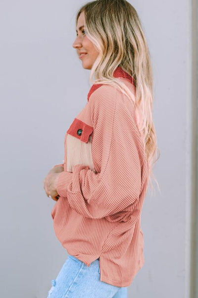 Ribbed Half Button Pullover