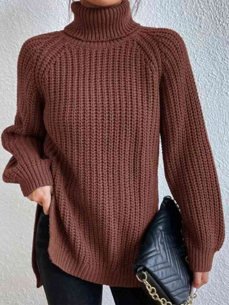 Chunky Turtleneck Slit Sweater [4 Colors]