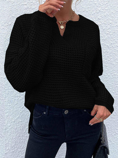 Notched Waffle Knit Sweater [6 Colors]