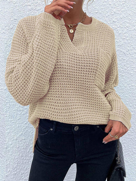 Notched Waffle Knit Sweater [6 Colors]