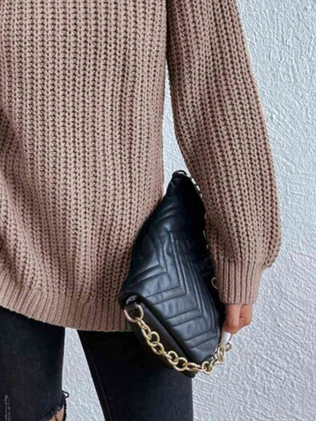 Chunky Turtleneck Slit Sweater [4 Colors]