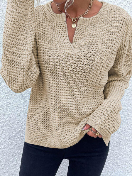 Notched Waffle Knit Sweater [6 Colors]