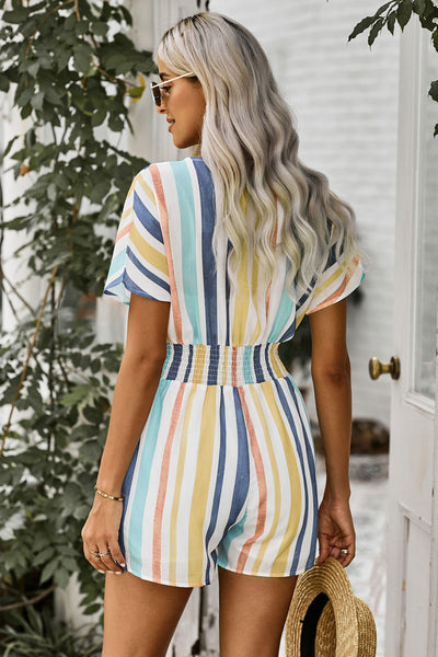 Fashionably Late Striped Romper
