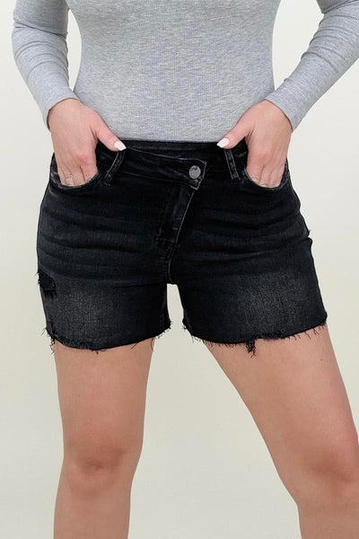 High Rise Black Denim Shorts