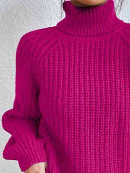 Chunky Turtleneck Slit Sweater [4 Colors]
