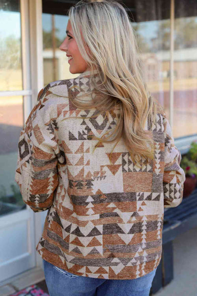 Geometric Dropped Shoulder Collared Jacket
