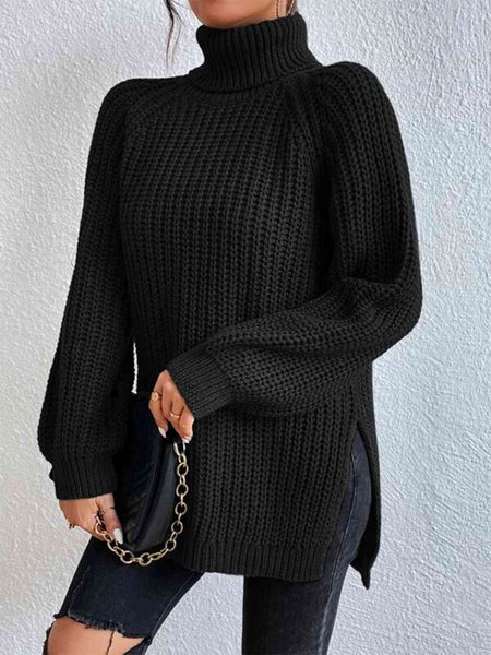 Chunky Turtleneck Slit Sweater [4 Colors]