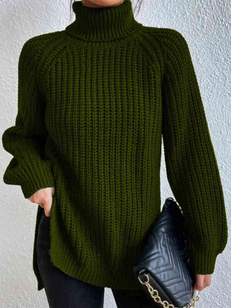 Chunky Turtleneck Slit Sweater [4 Colors]