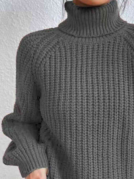 Chunky Turtleneck Slit Sweater [4 Colors]