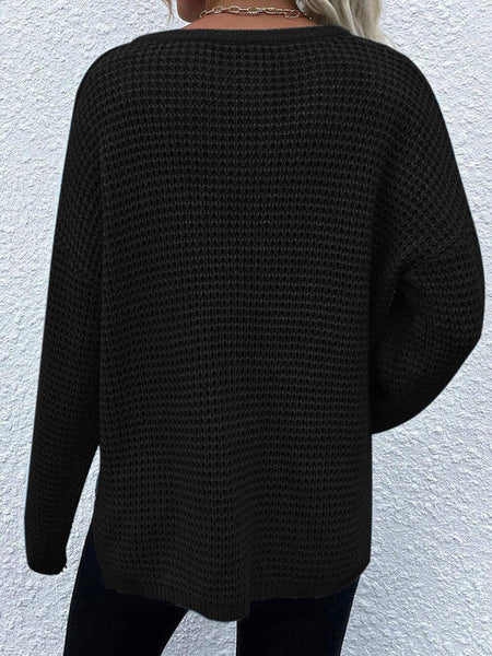 Notched Waffle Knit Sweater [6 Colors]