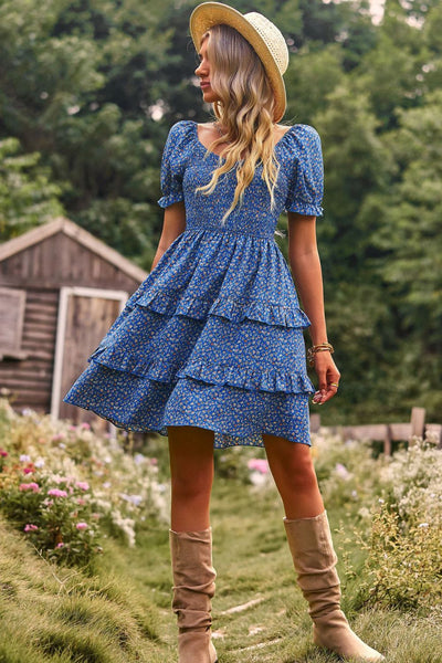 Smocked Floral Flounce Sleeve Mini Dress {4 Colors!}