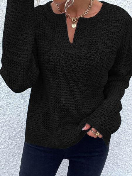 Notched Waffle Knit Sweater [6 Colors]