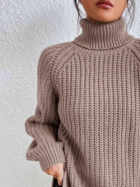 Chunky Turtleneck Slit Sweater [4 Colors]
