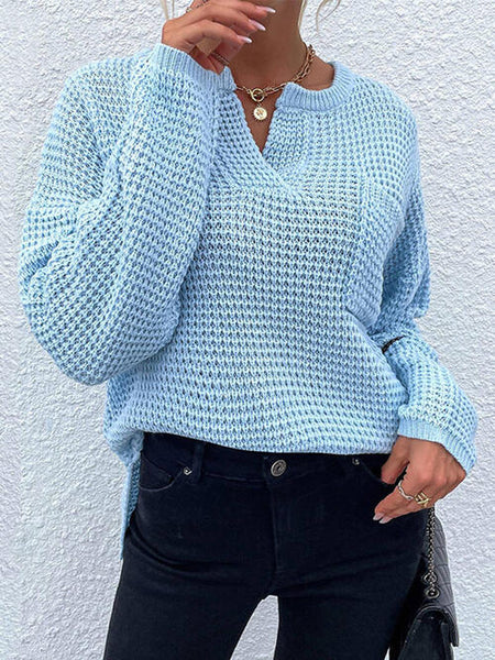 Notched Waffle Knit Sweater [6 Colors]