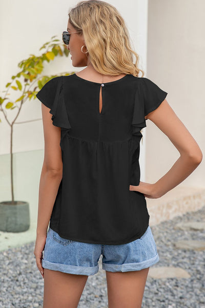 Embroidered Flutter Sleeve Top {2 Colors}