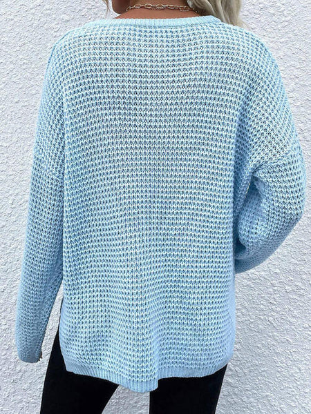 Notched Waffle Knit Sweater [6 Colors]