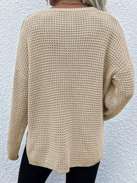 Notched Waffle Knit Sweater [6 Colors]