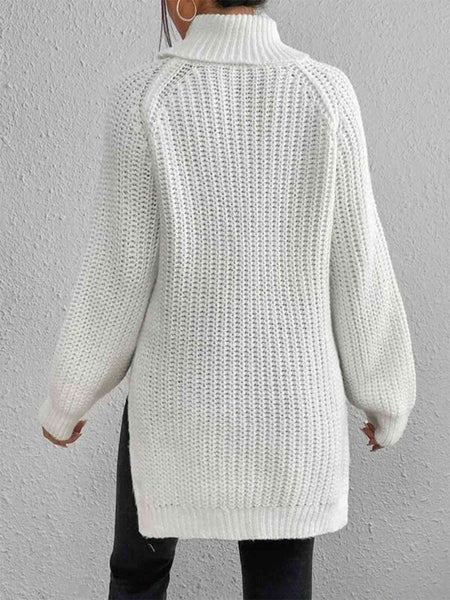 Chunky Turtleneck Slit Sweater [4 Colors]