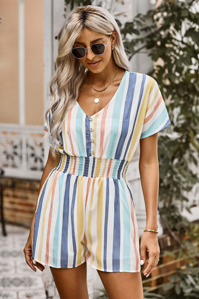 Fashionably Late Striped Romper