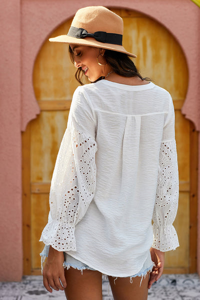 Eyelet Flounce Sleeve Blouse {3 Colors}