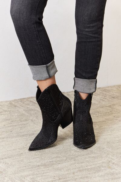 Let's Talk Black Rhinestone Booties