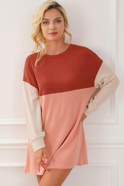 Color Block Long Sleeve Tee Dress