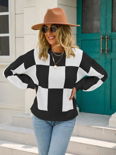 Crewneck Checkered Sweater [3 Colors]