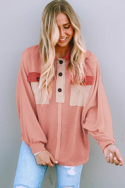 Ribbed Half Button Pullover