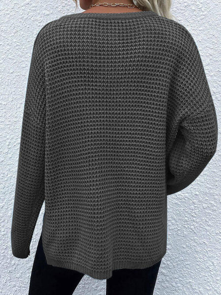 Notched Waffle Knit Sweater [6 Colors]