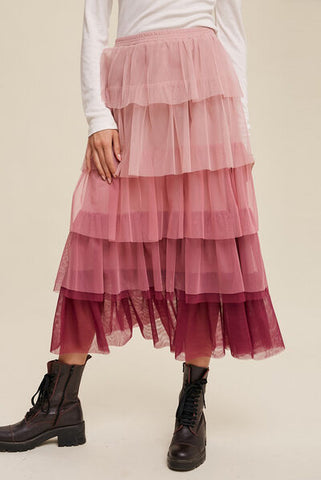 Tiered Tulle Midi Skirt