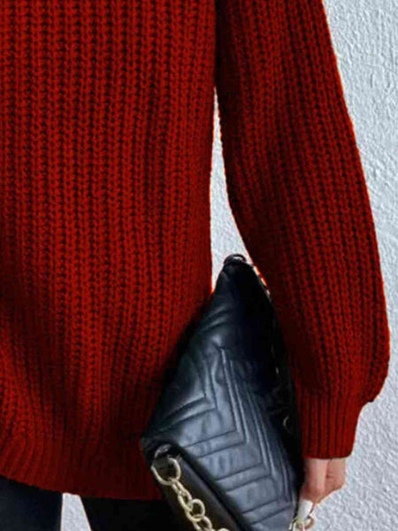 Chunky Turtleneck Slit Sweater [4 Colors]